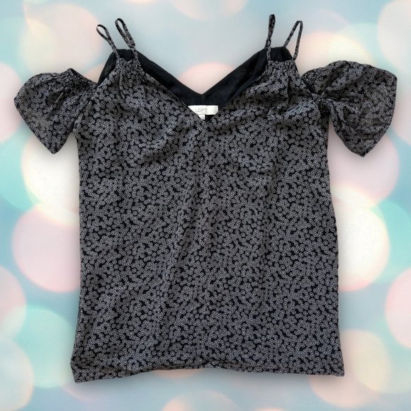 Ann Taylor LOFT Women’s Chiffon Pattern Cold Shoulder Blouse Top Size S - Picture 3 of 6